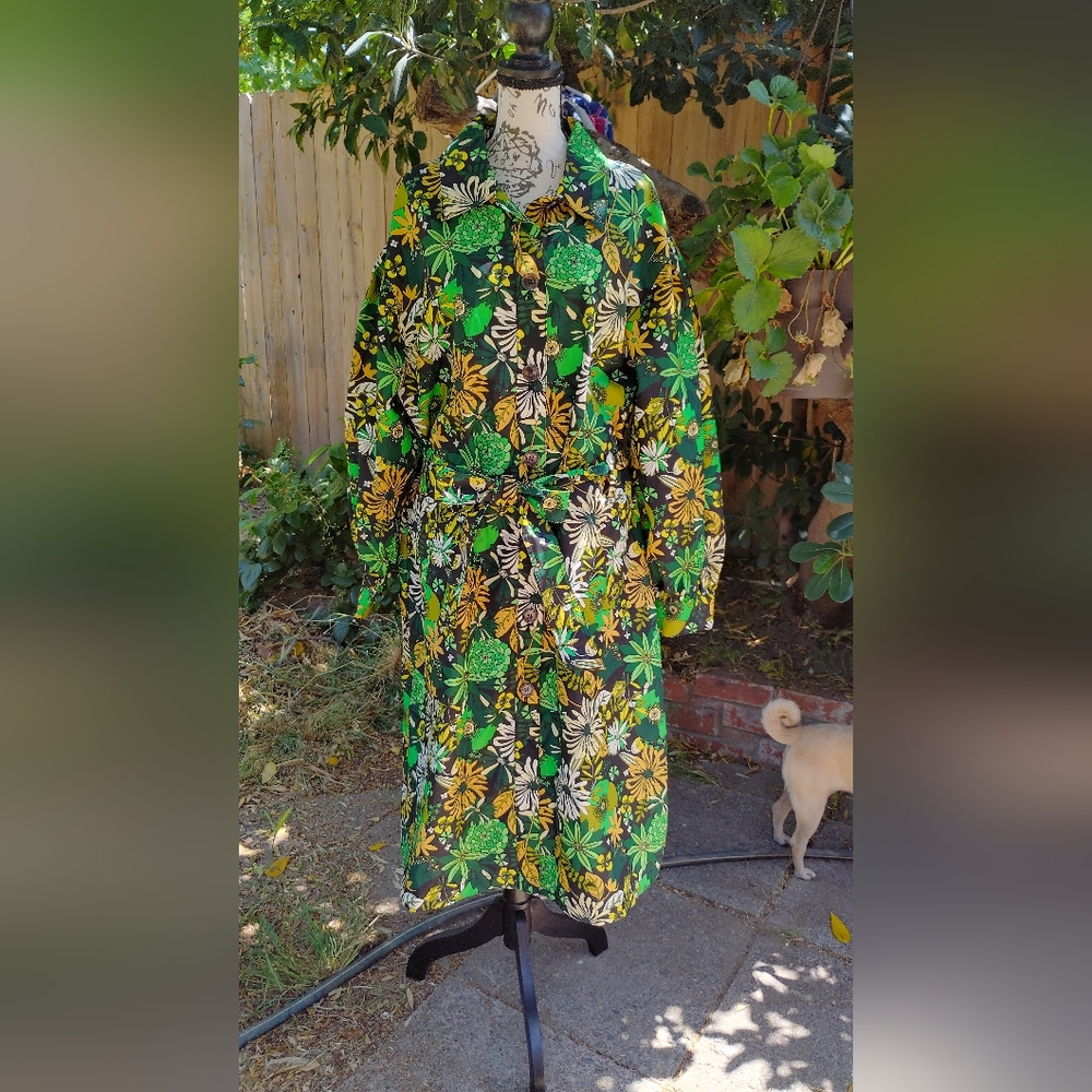 INC International Concepts Green Floral Retro 60s Style Trenchcoat Jacket XXL